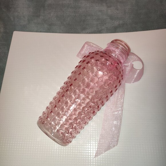 Pink Glass Vase Polka Dots Ribbon Boho Baby Pink Doll Color Vintage - Picture 3 of 6